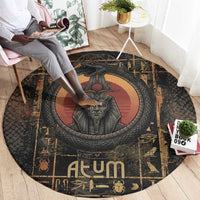 Atum Ancient Egyptian Round Carpet with Dark Hieroglyph Grid, Ouroboros Serpent Ring and The Final Serpent - Wonder Print Shop