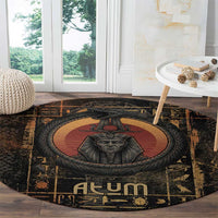 Atum Ancient Egyptian Round Carpet with Dark Hieroglyph Grid, Ouroboros Serpent Ring and The Final Serpent - Wonder Print Shop