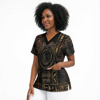 Atum Ancient Egyptian Scrub Top with Dark Hieroglyph Grid, Ouroboros Serpent Ring and The Final Serpent - Wonder Print Shop