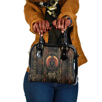 Atum Ancient Egyptian Shoulder Handbag with Dark Hieroglyph Grid, Ouroboros Serpent Ring and The Final Serpent - Wonder Print Shop