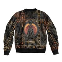 Atum Ancient Egyptian Sleeve Zip Bomber Jacket with Dark Hieroglyph Grid, Ouroboros Serpent Ring and The Final Serpent - Wonder Print Shop