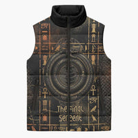Atum Ancient Egyptian Sleeveless Puffer Jacket with Dark Hieroglyph Grid, Ouroboros Serpent Ring and The Final Serpent - Wonder Print Shop