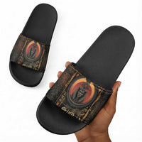 Atum Ancient Egyptian Slide Sandals with Dark Hieroglyph Grid, Ouroboros Serpent Ring and The Final Serpent - Wonder Print Shop