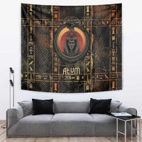 Atum Ancient Egyptian Tapestry with Dark Hieroglyph Grid, Ouroboros Serpent Ring and The Final Serpent - Wonder Print Shop
