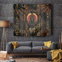 Atum Ancient Egyptian Tapestry with Dark Hieroglyph Grid, Ouroboros Serpent Ring and The Final Serpent - Wonder Print Shop