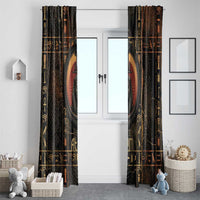 Atum Ancient Egyptian Window Curtain with Dark Hieroglyph Grid, Ouroboros Serpent Ring and The Final Serpent - Wonder Print Shop