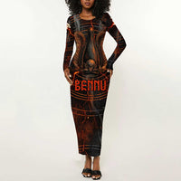 Bennu Long Sleeve Bodycon Dress Ancient Egyptian Lava Crack Texture, Phoenix Firebird and Reborn from Chaos - Wonder Print Shop
