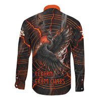 Bennu Long Sleeve Button Shirt Ancient Egyptian Lava Crack Texture, Phoenix Firebird and Reborn from Chaos - Wonder Print Shop