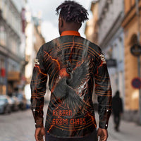 Bennu Long Sleeve Button Shirt Ancient Egyptian Lava Crack Texture, Phoenix Firebird and Reborn from Chaos - Wonder Print Shop