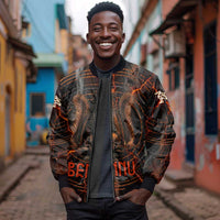 Bennu Sleeve Zip Bomber Jacket Ancient Egyptian Lava Crack Texture, Phoenix Firebird and Reborn from Chaos - Wonder Print Shop