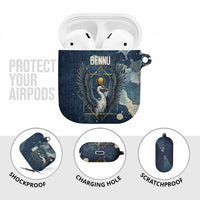 Bennu Ancient Egyptian AirPods Case with Deep Blue Ink Wash, Winged Bennu Bird and Soul of Ra - Wonder Print Shop