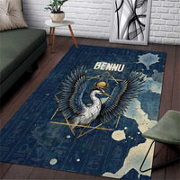 Bennu Ancient Egyptian Area Rug with Deep Blue Ink Wash, Winged Bennu Bird and Soul of Ra - Wonder Print Shop