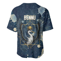 Bennu Ancient Egyptian Baseball Jersey with Deep Blue Ink Wash, Winged Bennu Bird and Soul of Ra - Wonder Print Shop