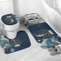 Bennu Ancient Egyptian Bathroom Set with Deep Blue Ink Wash, Winged Bennu Bird and Soul of Ra - Wonder Print Shop