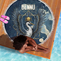 Bennu Ancient Egyptian Beach Blanket with Deep Blue Ink Wash, Winged Bennu Bird and Soul of Ra - Wonder Print Shop