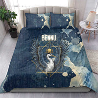 Bennu Ancient Egyptian Bedding Set with Deep Blue Ink Wash, Winged Bennu Bird and Soul of Ra - Wonder Print Shop