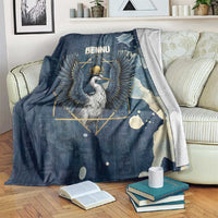 Bennu Ancient Egyptian Blanket with Deep Blue Ink Wash, Winged Bennu Bird and Soul of Ra - Wonder Print Shop