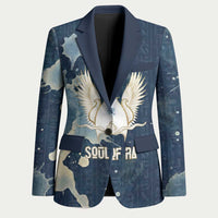 Bennu Ancient Egyptian Blazer with Deep Blue Ink Wash, Winged Bennu Bird and Soul of Ra - Wonder Print Shop