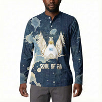 Bennu Ancient Egyptian Button Sweatshirt with Deep Blue Ink Wash, Winged Bennu Bird and Soul of Ra