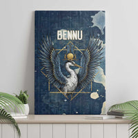 Bennu Ancient Egyptian Canvas Wall Art with Deep Blue Ink Wash, Winged Bennu Bird and Soul of Ra - Wonder Print Shop