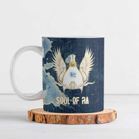 Bennu Ancient Egyptian Ceramic Mug with Deep Blue Ink Wash, Winged Bennu Bird and Soul of Ra - Wonder Print Shop