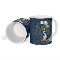 Bennu Ancient Egyptian Ceramic Mug with Deep Blue Ink Wash, Winged Bennu Bird and Soul of Ra - Wonder Print Shop