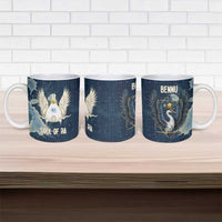 Bennu Ancient Egyptian Ceramic Mug with Deep Blue Ink Wash, Winged Bennu Bird and Soul of Ra - Wonder Print Shop