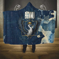 Bennu Ancient Egyptian Hooded Blanket with Deep Blue Ink Wash, Winged Bennu Bird and Soul of Ra - Wonder Print Shop