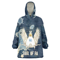 Bennu Ancient Egyptian Kid Wearable Blanket Hoodie with Deep Blue Ink Wash, Winged Bennu Bird and Soul of Ra - Wonder Print Shop