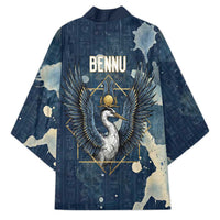 Bennu Ancient Egyptian Kimono with Deep Blue Ink Wash, Winged Bennu Bird and Soul of Ra - Wonder Print Shop