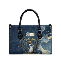 Bennu Ancient Egyptian Leather Bag with Deep Blue Ink Wash, Winged Bennu Bird and Soul of Ra - Wonder Print Shop