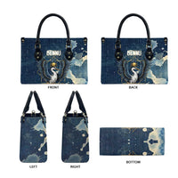 Bennu Ancient Egyptian Leather Bag with Deep Blue Ink Wash, Winged Bennu Bird and Soul of Ra - Wonder Print Shop