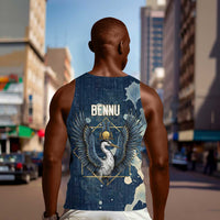 Bennu Ancient Egyptian Men Tank Top with Deep Blue Ink Wash, Winged Bennu Bird and Soul of Ra - Wonder Print Shop