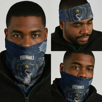 Bennu Ancient Egyptian Neck Gaiter with Deep Blue Ink Wash, Winged Bennu Bird and Soul of Ra - Wonder Print Shop