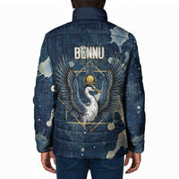 Bennu Ancient Egyptian Padded Jacket with Deep Blue Ink Wash, Winged Bennu Bird and Soul of Ra - Wonder Print Shop
