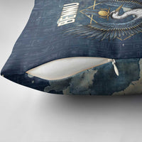 Bennu Ancient Egyptian Pillow Cover with Deep Blue Ink Wash, Winged Bennu Bird and Soul of Ra - Wonder Print Shop