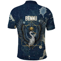 Bennu Ancient Egyptian Polo Shirt with Deep Blue Ink Wash, Winged Bennu Bird and Soul of Ra - Wonder Print Shop