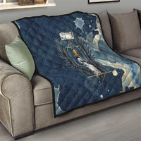 Bennu Ancient Egyptian Quilt with Deep Blue Ink Wash, Winged Bennu Bird and Soul of Ra - Wonder Print Shop