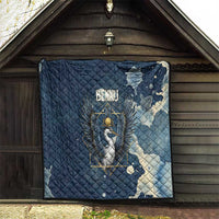 Bennu Ancient Egyptian Quilt with Deep Blue Ink Wash, Winged Bennu Bird and Soul of Ra - Wonder Print Shop
