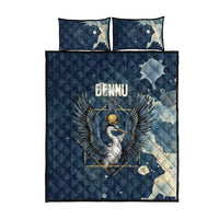Bennu Ancient Egyptian Quilt Bed Set with Deep Blue Ink Wash, Winged Bennu Bird and Soul of Ra - Wonder Print Shop