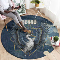 Bennu Ancient Egyptian Round Carpet with Deep Blue Ink Wash, Winged Bennu Bird and Soul of Ra - Wonder Print Shop