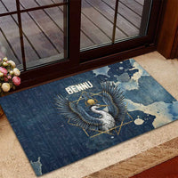 Bennu Ancient Egyptian Rubber Doormat with Deep Blue Ink Wash, Winged Bennu Bird and Soul of Ra - Wonder Print Shop
