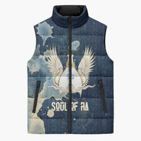 Bennu Ancient Egyptian Sleeveless Puffer Jacket with Deep Blue Ink Wash, Winged Bennu Bird and Soul of Ra - Wonder Print Shop