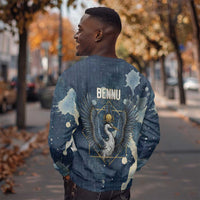 Bennu Ancient Egyptian Sweatshirt with Deep Blue Ink Wash, Winged Bennu Bird and Soul of Ra - Wonder Print Shop