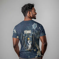 Bennu Ancient Egyptian T shirt with Deep Blue Ink Wash, Winged Bennu Bird and Soul of Ra - Wonder Print Shop