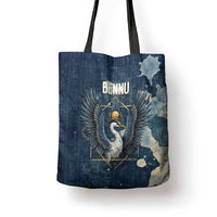 Bennu Ancient Egyptian Tote Bag with Deep Blue Ink Wash, Winged Bennu Bird and Soul of Ra - Wonder Print Shop