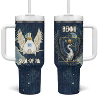 Bennu Ancient Egyptian Tumbler With Handle with Deep Blue Ink Wash, Winged Bennu Bird and Soul of Ra - Wonder Print Shop