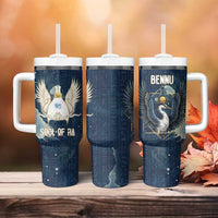 Bennu Ancient Egyptian Tumbler With Handle with Deep Blue Ink Wash, Winged Bennu Bird and Soul of Ra - Wonder Print Shop