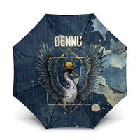 Bennu Ancient Egyptian Umbrella with Deep Blue Ink Wash, Winged Bennu Bird and Soul of Ra - Wonder Print Shop