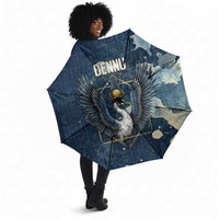 Bennu Ancient Egyptian Umbrella with Deep Blue Ink Wash, Winged Bennu Bird and Soul of Ra - Wonder Print Shop